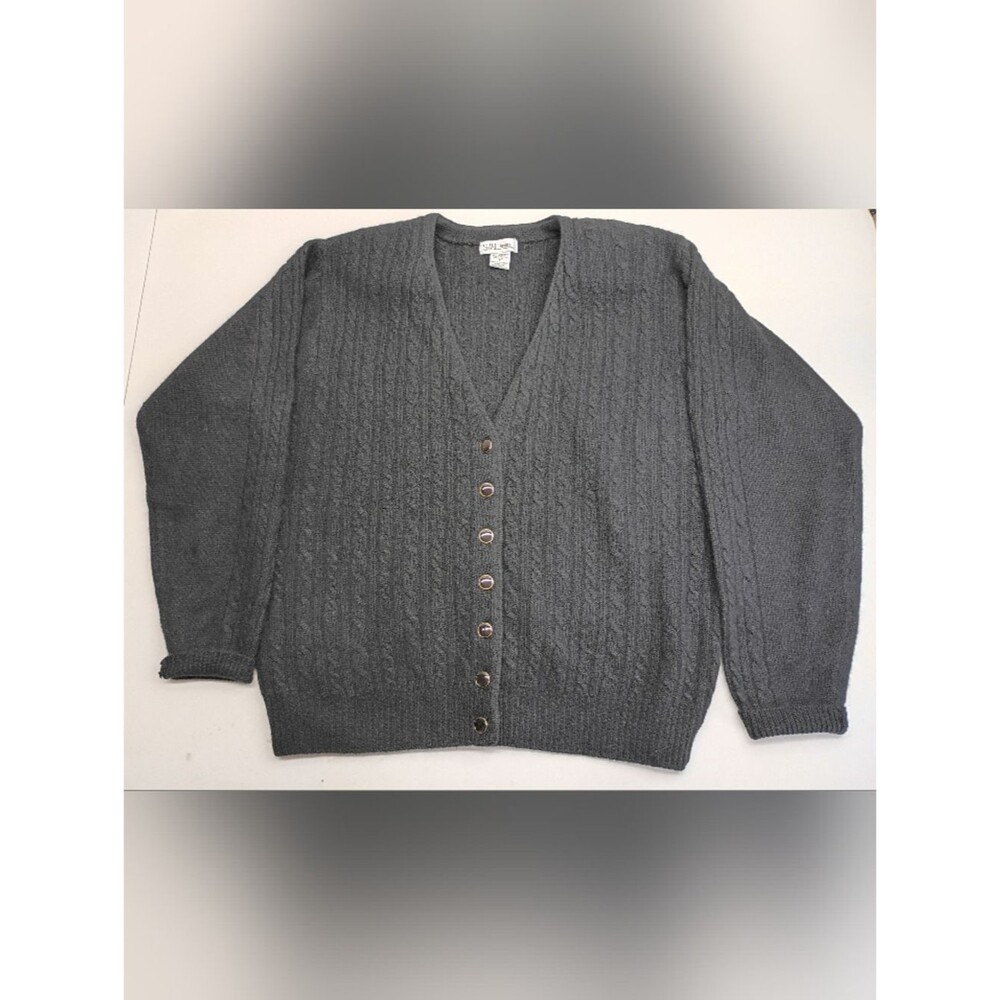 Vintage SML Sport Cardigan Sweater Cable Knit Women Sz M Lambswool Blend Black